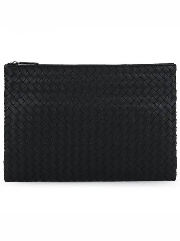 Intrecciato Document Leather Clutch Bag Black - BOTTEGA VENETA - BALAAN 2