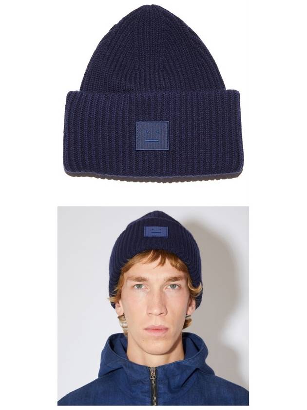 Face Patch Ribbed Wool Beanie Navy - ACNE STUDIOS - BALAAN 5