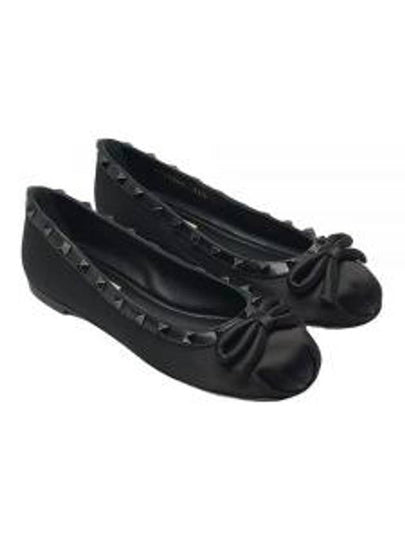 Rockstud Bow Detail Ballerina Flats Shoes Black - VALENTINO - BALAAN 2