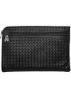 Intreciato Weaving Zipper Clutch Bag Black - BOTTEGA VENETA - BALAAN 1