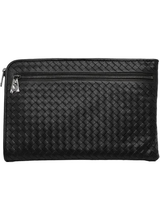 Intrecciato Weaving Zipper Clutch Bag Black - BOTTEGA VENETA - BALAAN 1