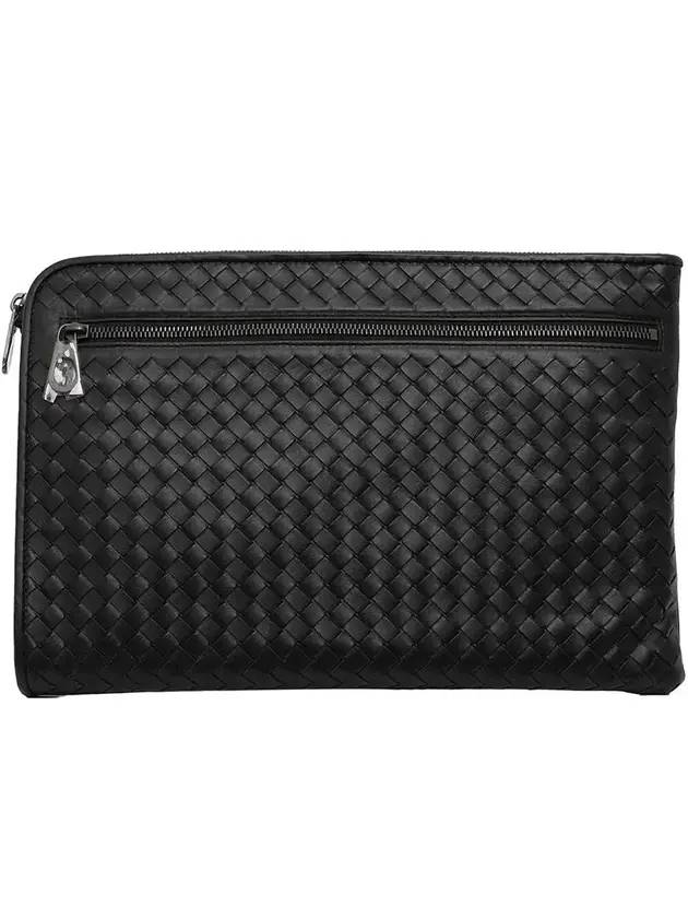 Intrecciato Weaving Zipper Clutch Bag Black - BOTTEGA VENETA - BALAAN 1