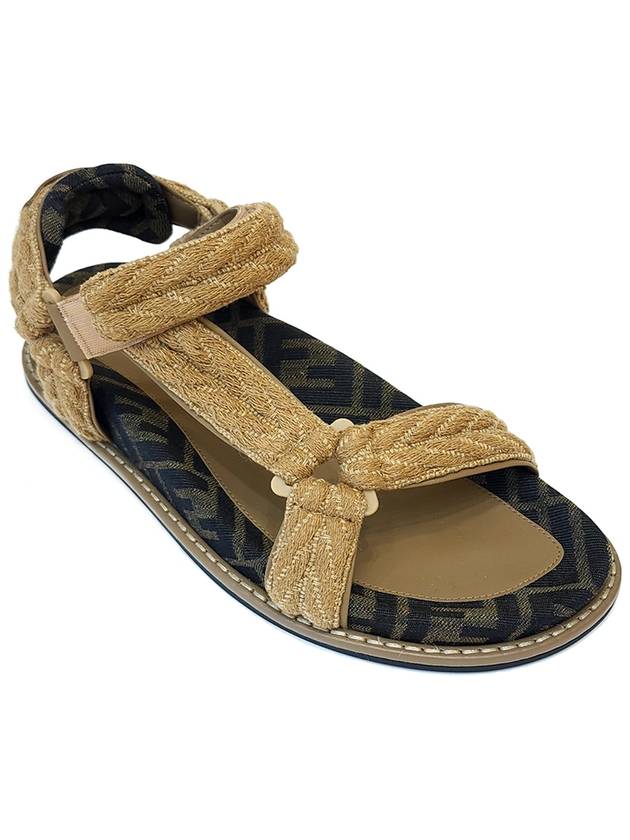 FF Jacquard Fabric Sandals Brown - FENDI - BALAAN 3