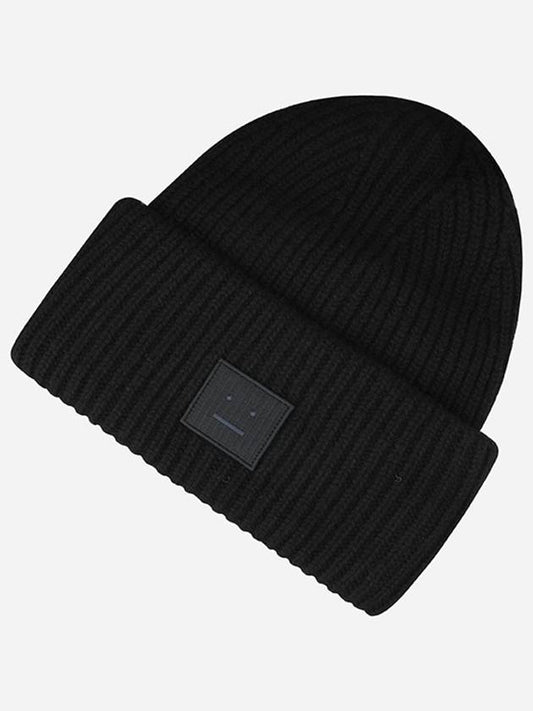 Face Patch Ribbed Wool Beanie Black - ACNE STUDIOS - BALAAN 2