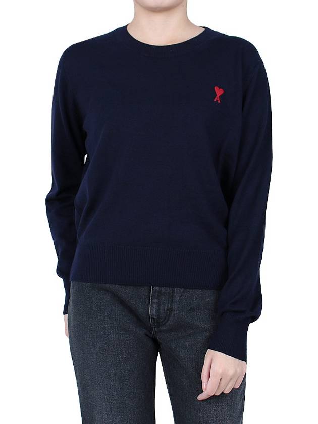 crewneck merino wool knit top blue - AMI - 3