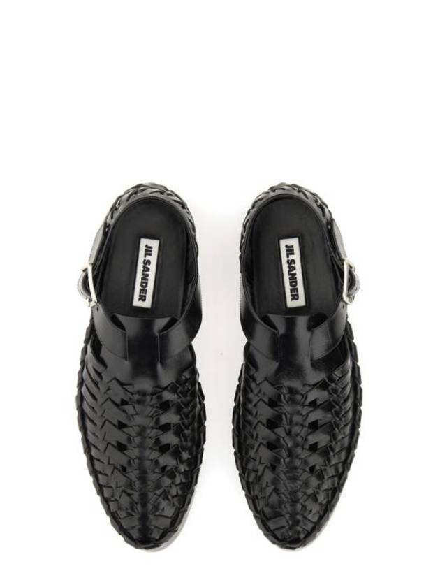 Woven Flat Leather Sandals Black - JIL SANDER - BALAAN 3