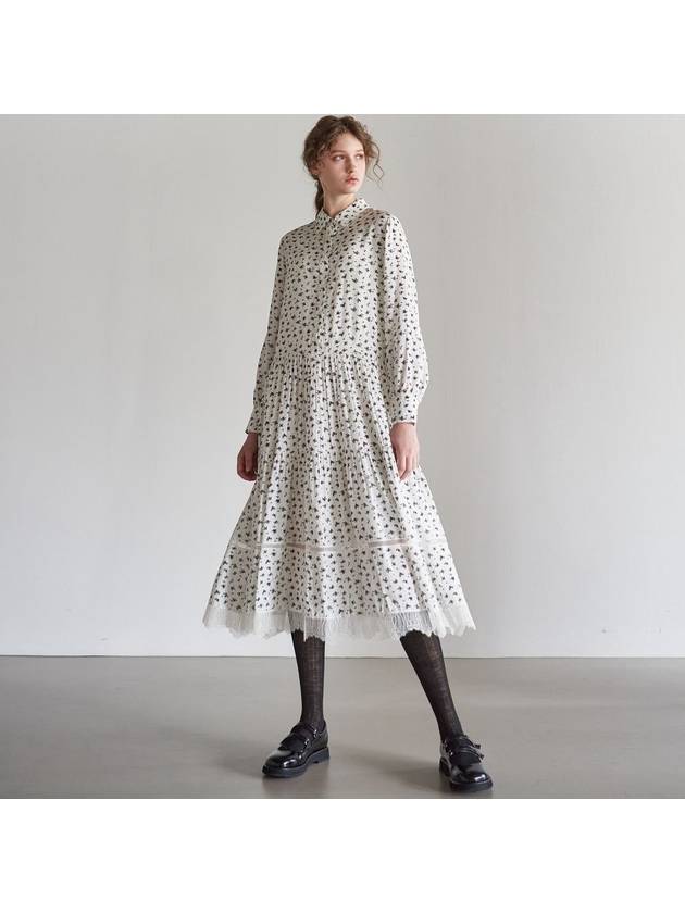 Women's Lace Tiered Printing Shirring DressWhite - MITTE - BALAAN 2