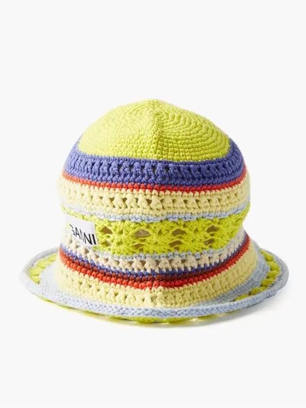 Striped Organic Cotton Crochet Bucket Hat Yellow - GANNI - BALAAN 4