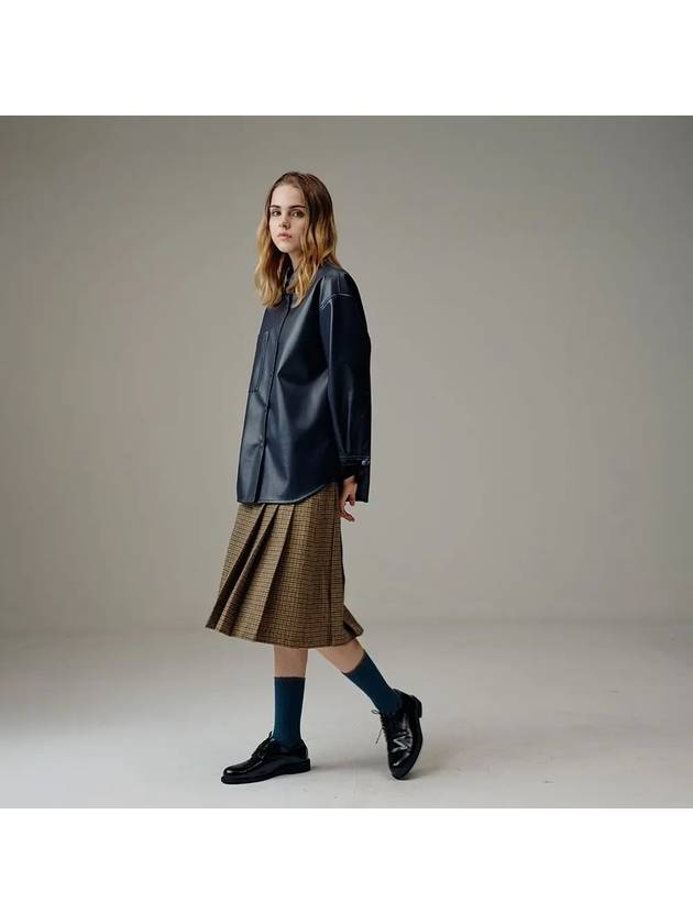 Wool Check Pleated Skirt Brown - VOYONN - BALAAN 3