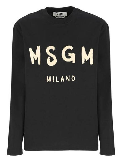 Brushed Logo Cotton Long Sleeve T-Shirt Black - MSGM - BALAAN 2