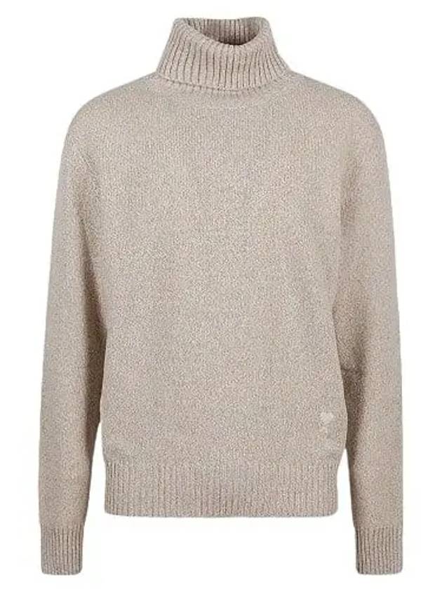 Heart Logo Cashmere Turtleneck Beige - AMI - BALAAN 3