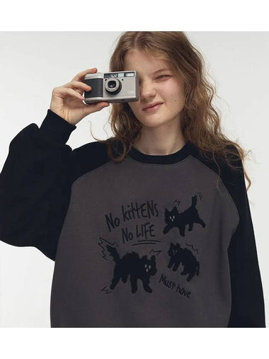 Cat booklet embroidery raglan sweatshirt black charcoal - CPGN STUDIO - BALAAN 1