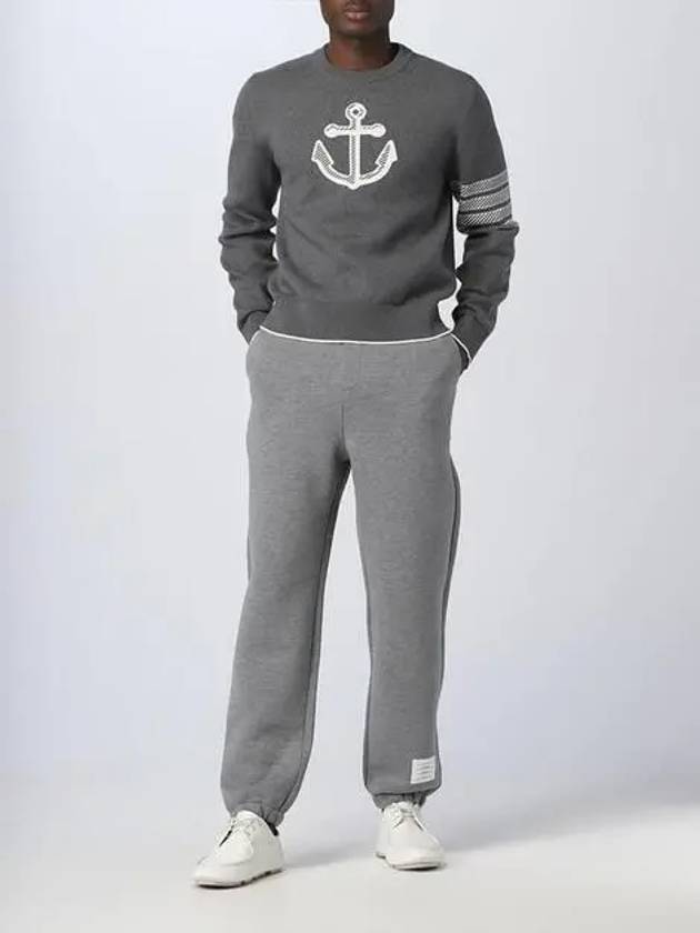 Men's Anchor Jacquard 4-Bar Crew Neck Knit Top Med Grey - THOM BROWNE - BALAAN 7