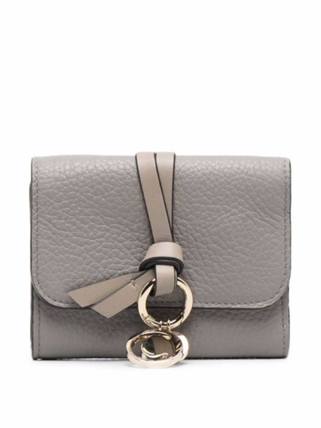 Alphabet Grain Leather Flap Small Half Wallet Grey - CHLOE - BALAAN 2