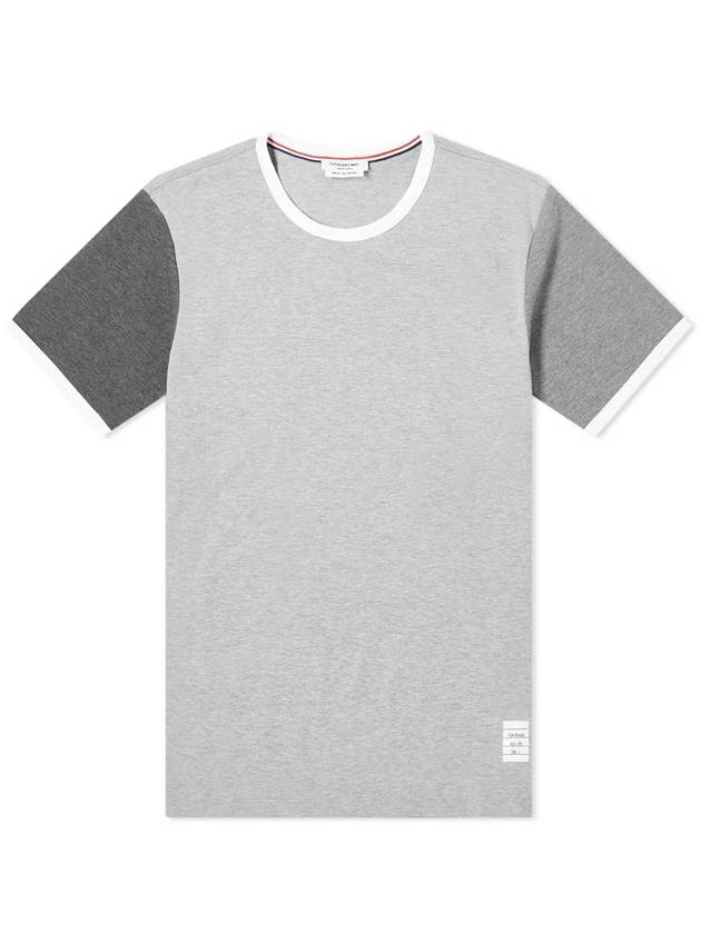 Men's Cotton Jersey Ringer Short Sleeve T-Shirt Gray - THOM BROWNE - BALAAN 1