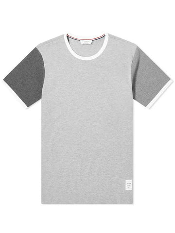 Men's Cotton Jersey Ringer Short Sleeve T-Shirt Gray - THOM BROWNE - BALAAN 1