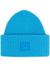 Face Patch Ribbed Wool Beanie Sapphire Blue - ACNE STUDIOS - BALAAN 1