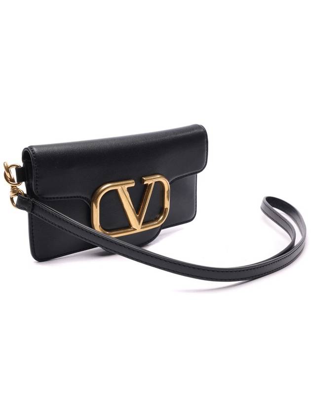 V Logo Neck Strap Phone Cross Bag Black - VALENTINO - BALAAN 4