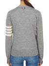 Sustainable Fine Merino Wool 4-Bar Relaxed Fit V-Neck Cardigan Light Grey - THOM BROWNE - BALAAN 6