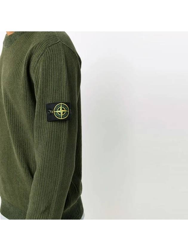 Wappen Patch Cotton Chenille Crew Neck Pullover Knit Top Khaki - STONE ISLAND - BALAAN 5