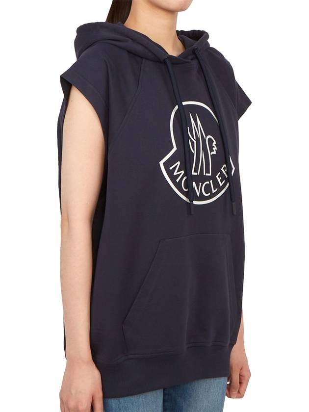 Logo Print Sleeveless Cotton Hoodie Navy - MONCLER - BALAAN 4