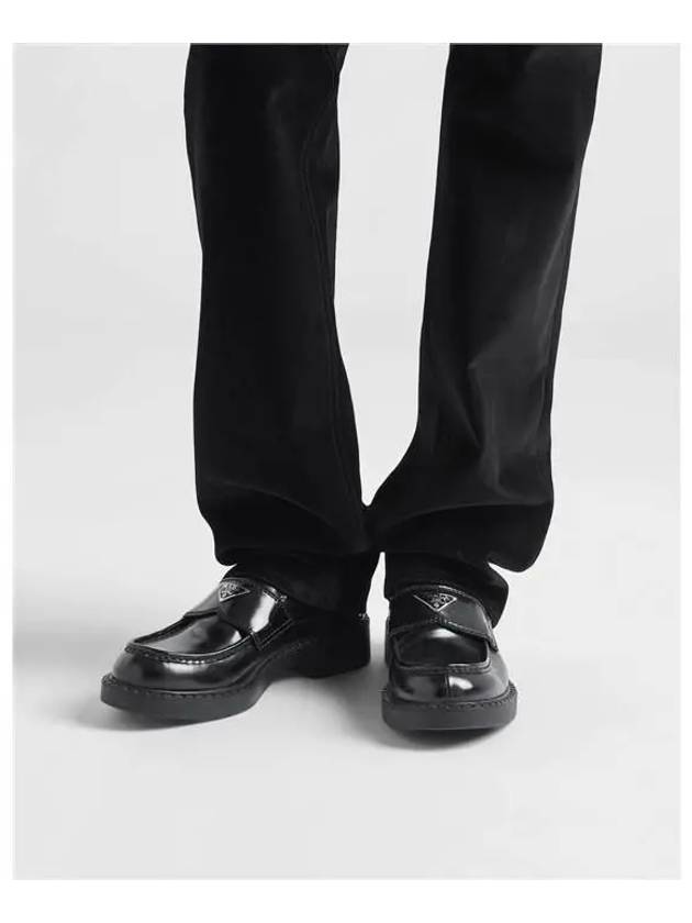 Chocolate Brushed Leather Loafers Black - PRADA - BALAAN 7