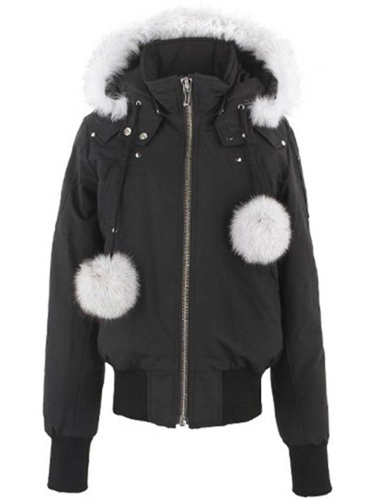 Women's Original Debbie Bomber Jacket White Fox Fur Black - MOOSE KNUCKLES - BALAAN 2