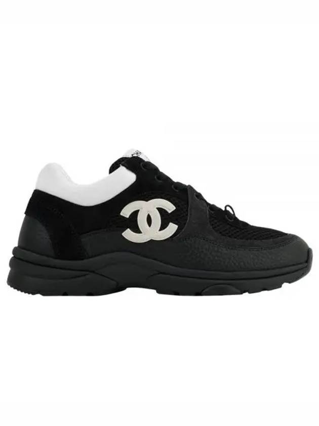 CC Logo Suede Tennis Low Top Sneakers Black White - CHANEL - BALAAN 2