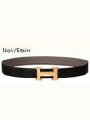 H Gold Buckle Reversible Leather Belt 32mm Black - HERMES - BALAAN.