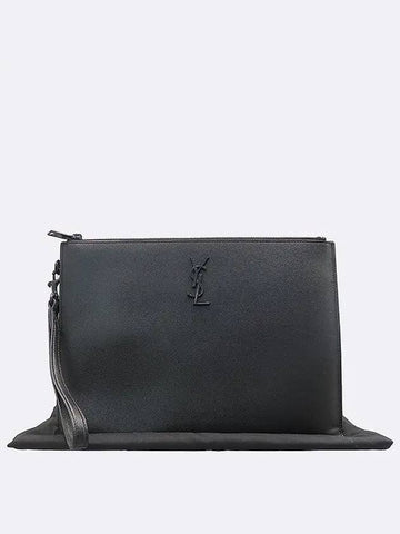 667686 Black Monogram Zippered Tablet Holder Clutch - SAINT LAURENT - BALAAN 1