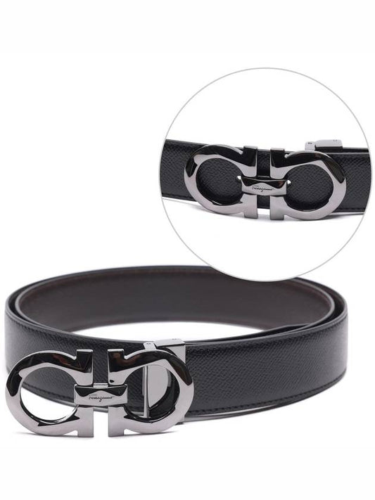 Silver Gancini Reversible Leather Belt Black - SALVATORE FERRAGAMO - BALAAN 2