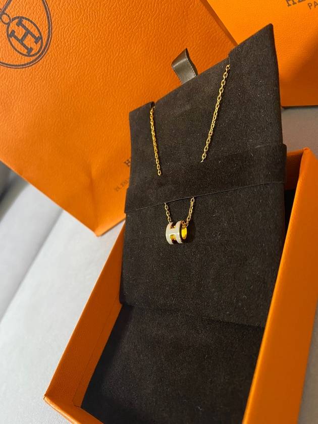 Mini Pop H Pendant Necklace Gold Marron Glace - HERMES - BALAAN 3