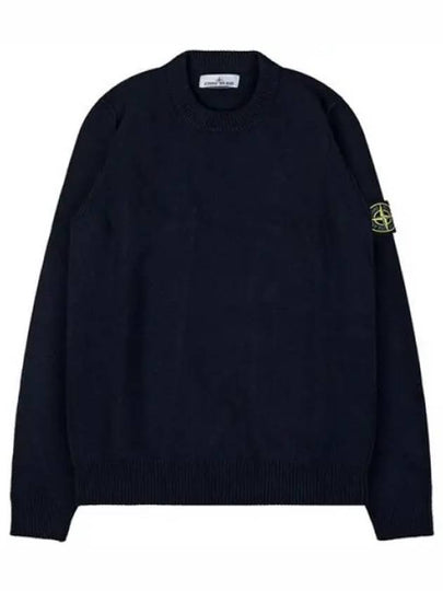 Logo Patch Crew Neck Wool Knit Top Navy - STONE ISLAND - BALAAN 2