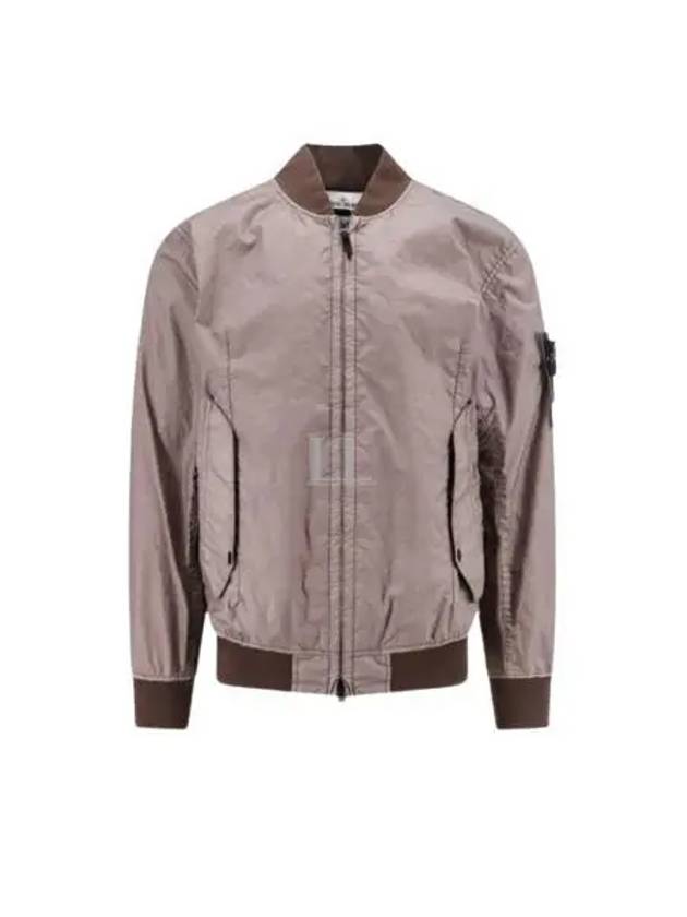 Men's Wappen Patch Zip-Up Bomber Jacket Grey Brown - STONE ISLAND - BALAAN 2