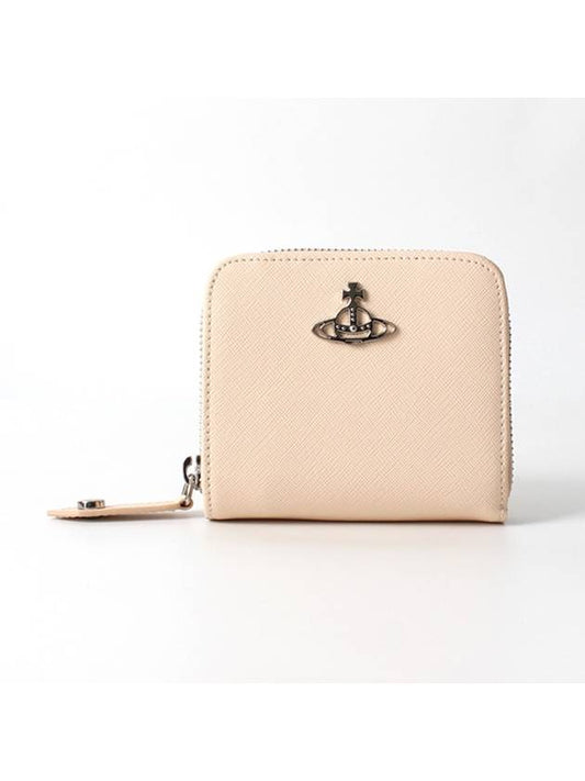 Saffiano Medium Zipper Half Wallet Ivory - VIVIENNE WESTWOOD - BALAAN 1