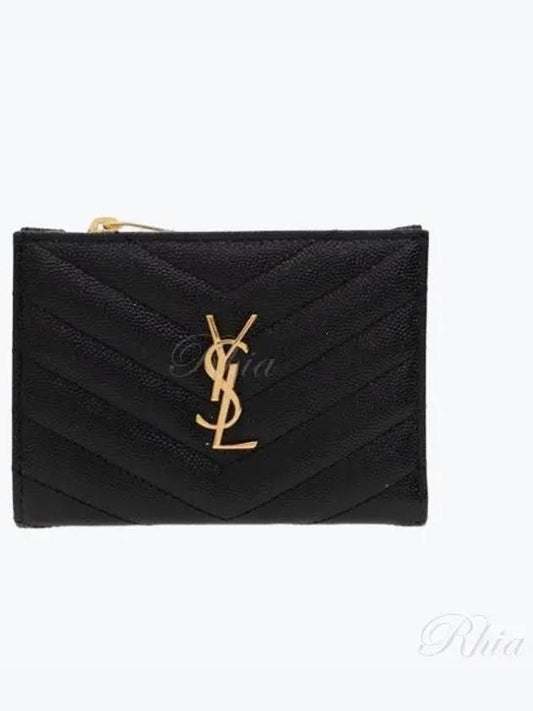 Grain Leather Quilted Stitch Card Wallet Black - SAINT LAURENT - BALAAN 2