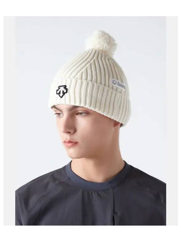 SWISS SKI Logo Patch Drop Beanie White SP423SKCN0 - DESCENTE - BALAAN 1