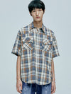 RTR Plaid Western Short Sleeve Shirt Blue - KND - BALAAN 8