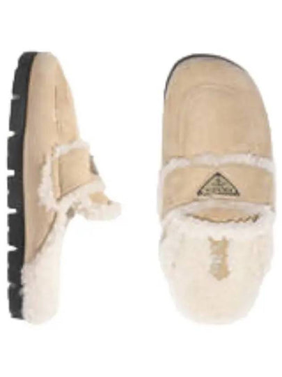 Women's Triangle Logo Shearling Lining Slippers Ecru - PRADA - BALAAN 2