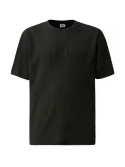 Piquet Waffle Logo Short Sleeve T-Shirt Black - CP COMPANY - BALAAN 2