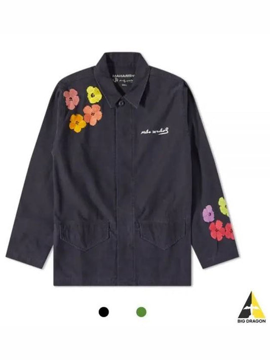 Warhol Flower Shirt Jacket Black Olive 3675 - MAHARISHI - BALAAN 1