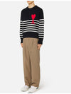 Striped Big Heart Logo Knit Top Black - AMI - BALAAN 5