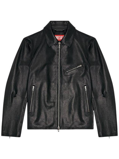 L Korn Leather Jacket Black - DIESEL - BALAAN 2