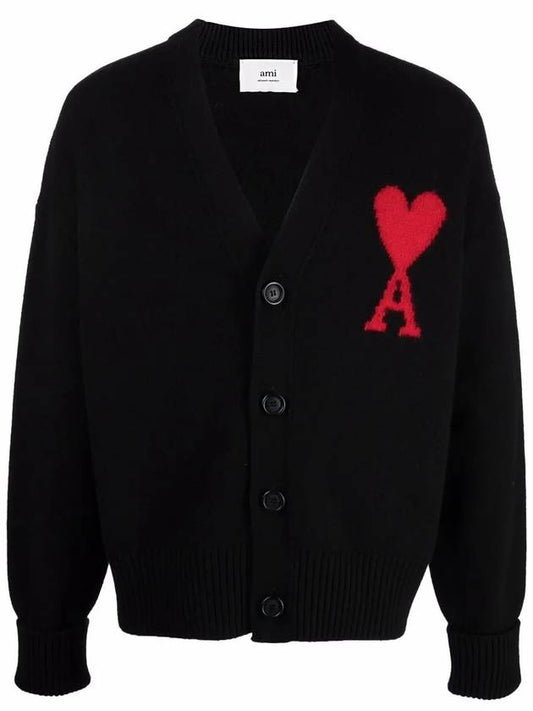 Big Heart Logo Wool Cardigan Black - AMI - BALAAN 2