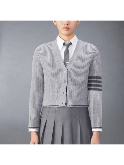 4 Bar Cable Wool Crop Cardigan Grey - THOM BROWNE - BALAAN 2