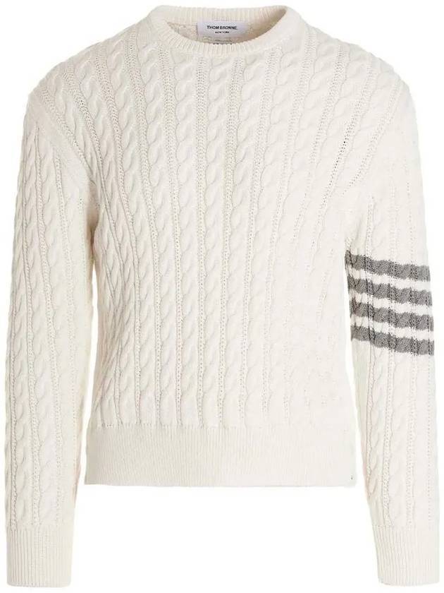 Diagonal Armband Cable Knit Top White - THOM BROWNE - BALAAN 1