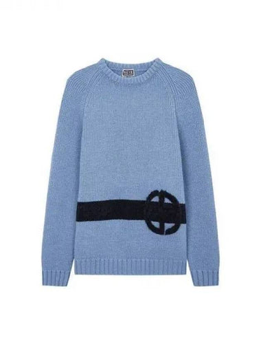 Men s Fleece Logo Crew Neck Knit Blue 271802 - GIORGIO ARMANI - BALAAN 1