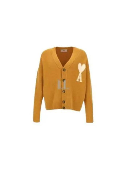 Intarsia Logo Knit Cardigan Mustard - AMI - BALAAN 2