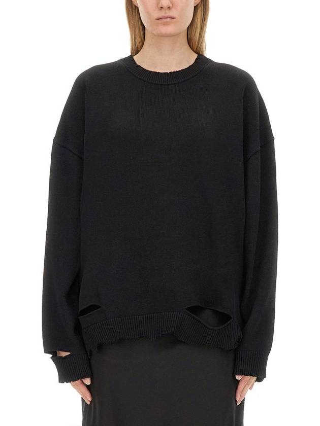 Distressed Crewneck Jumper Knit Top Black - HELMUT LANG - BALAAN 2