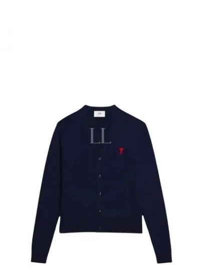 Small Heart Logo Wool Cardigan Navy - AMI - BALAAN 2